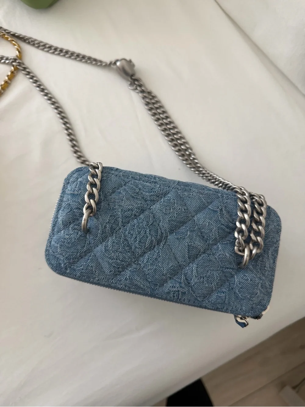Chanel Quilted Denim Crossbody Bag with Silver Hardware